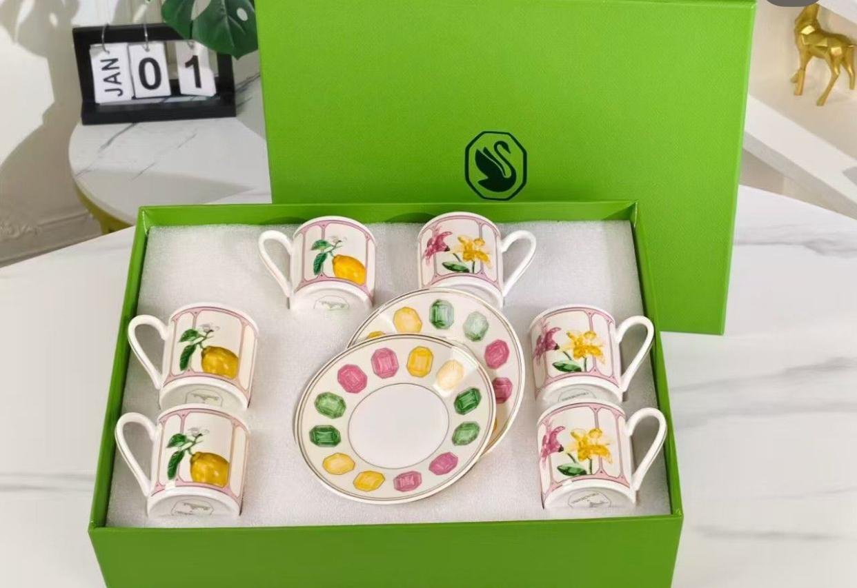 Swarovski x Rosenthal Signum Fern six Turkish coffee cups set, marshmallow color